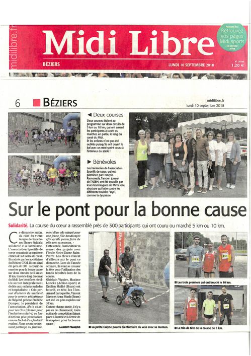 Page de couverture Midi Libre du 10 Sept. 2018
